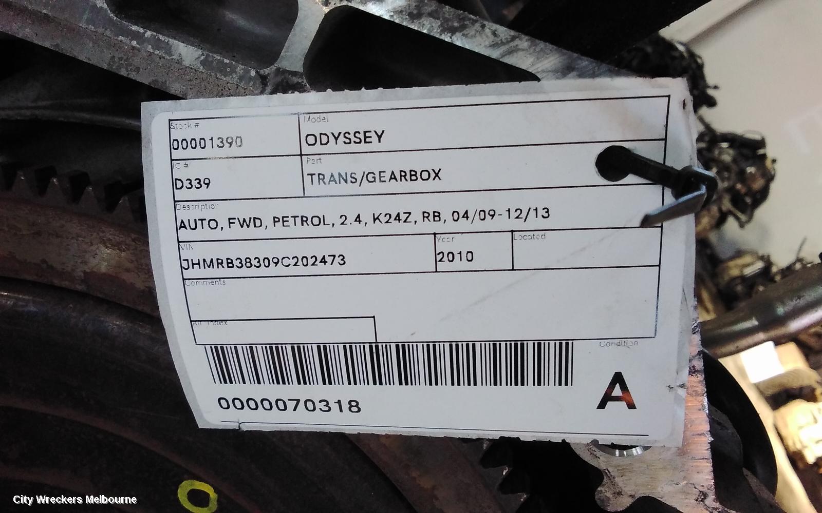 HONDA ODYSSEY TRANS/GEARBOX, AUTO, FWD, PETROL, 2.4, K24Z, RB, 04/2009 - 12/2013