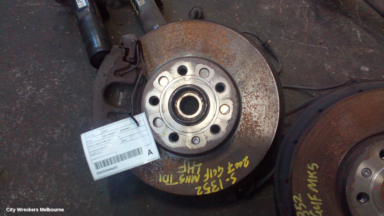 VOLKSWAGEN GOLF LEFT FRONT HUB ASSEMBLY, GEN 5, 4 BOLT TYPE, 07/2004 - 02/2009