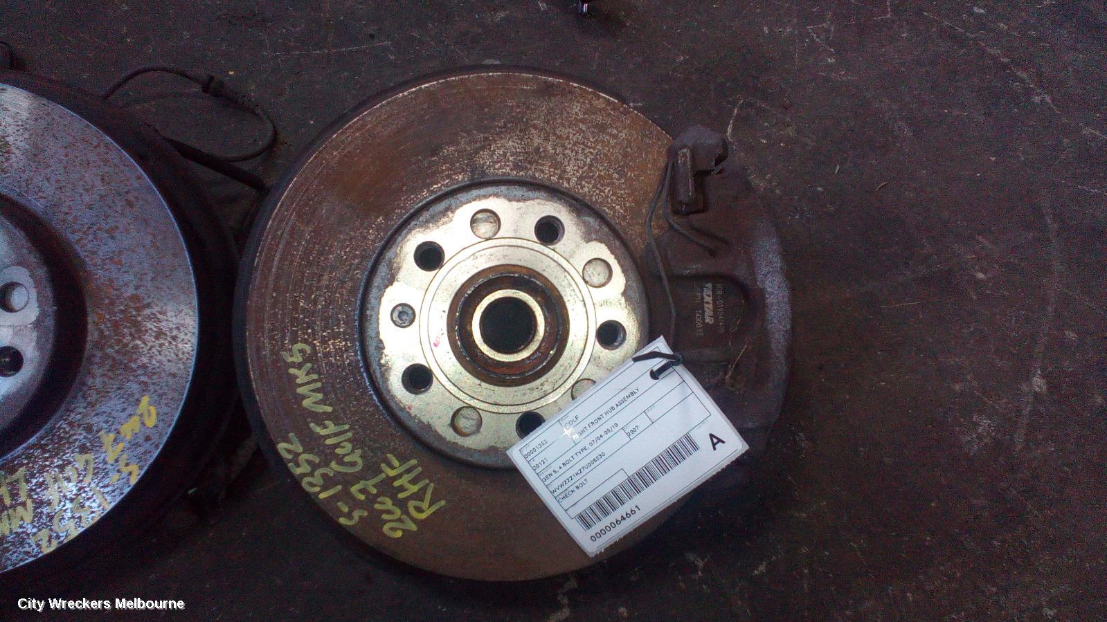 VOLKSWAGEN GOLF RIGHT FRONT HUB ASSEMBLY, GEN 5, 4 BOLT TYPE, 07/2004 - 02/2009