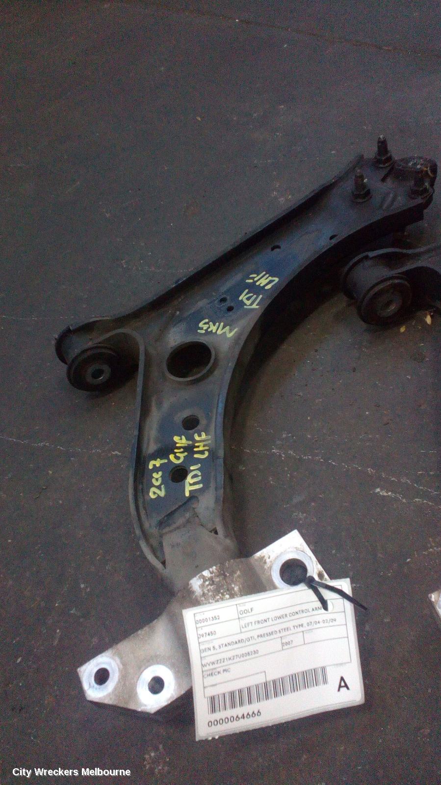 VOLKSWAGEN GOLF LEFT FRONT LOWER CONTROL ARM, GEN 5, STANDARD/GTI, PRESSED STEEL TYPE, 07/2004 - 02/2009