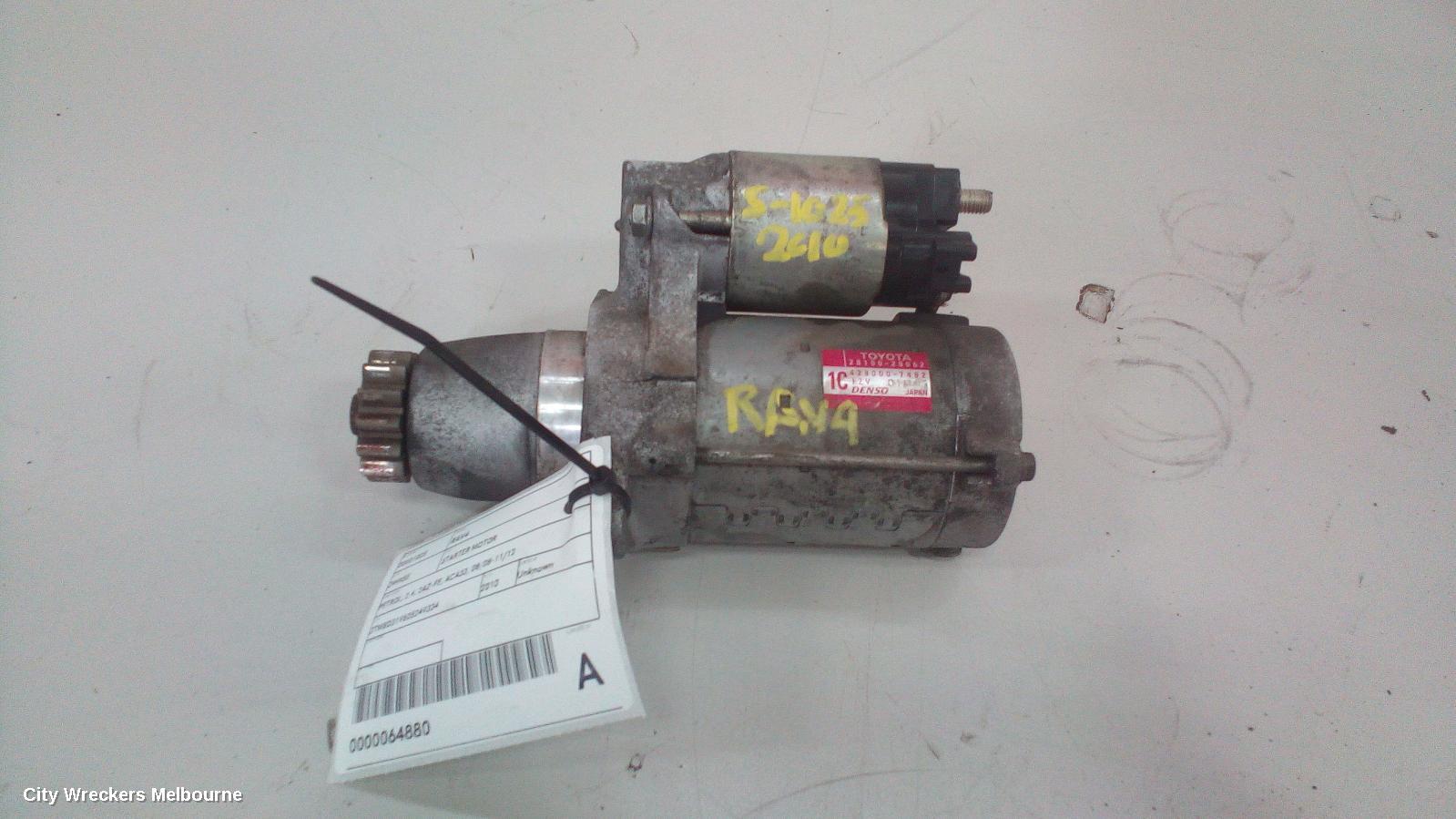 TOYOTA RAV4 STARTER, PETROL, 2.4, 2AZ-FE, ACA33, 08/2008 - 11/2012