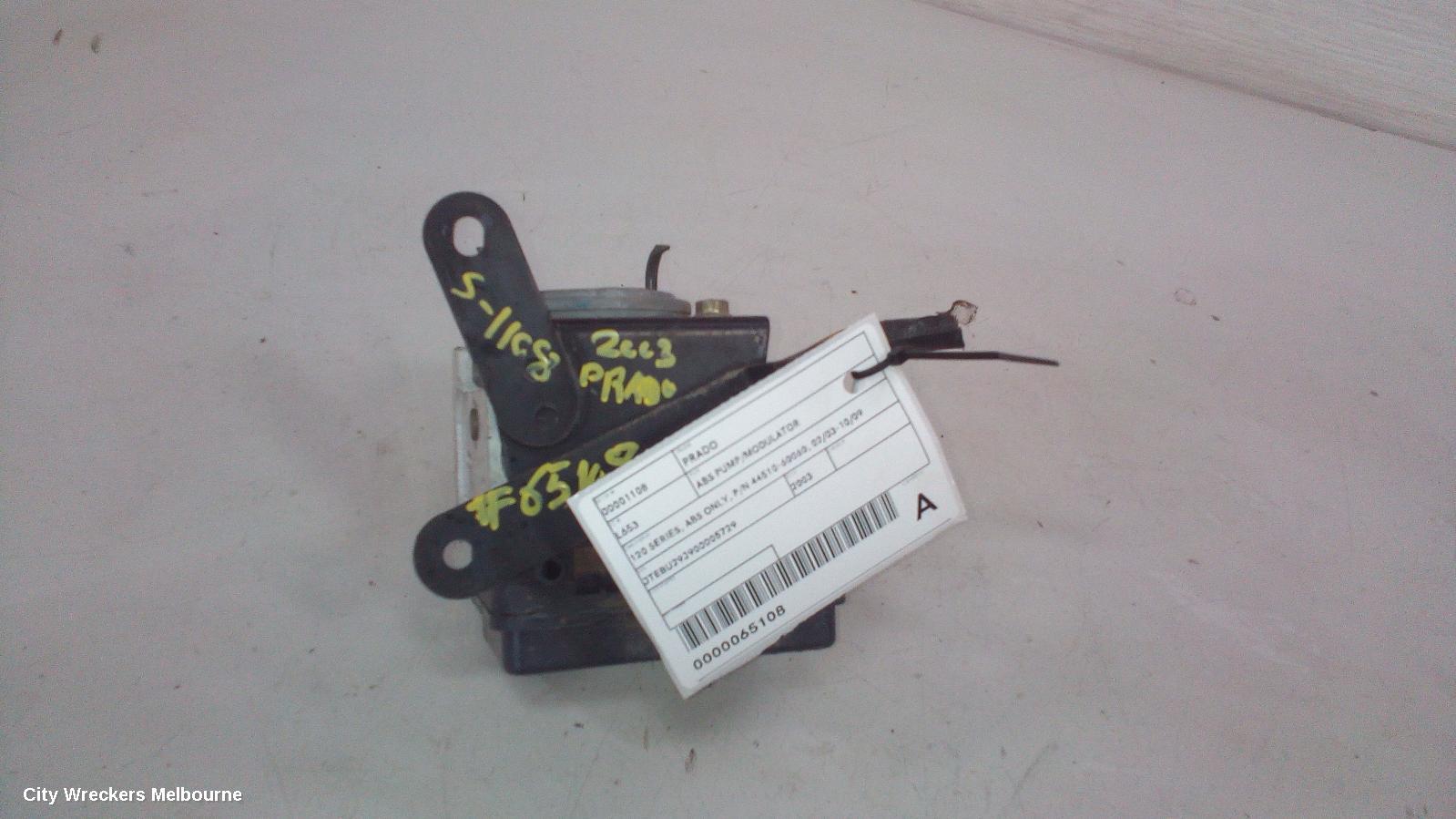 TOYOTA PRADO ABS PUMP/MODULATOR, 120 SERIES, ABS ONLY, P/N 44510-60060, 02/2003 - 10/2009