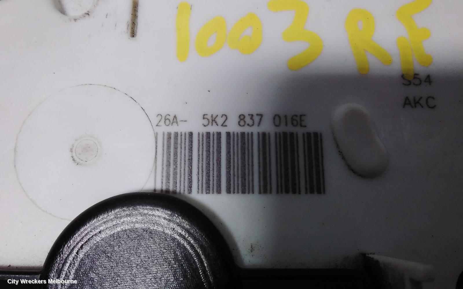 VOLKSWAGEN POLO DOOR/BOOT/GATE LOCK, RIGHT FRONT DOOR LOCK, 6R, P/N 5K2837016E, 05/2010 - 09/2017