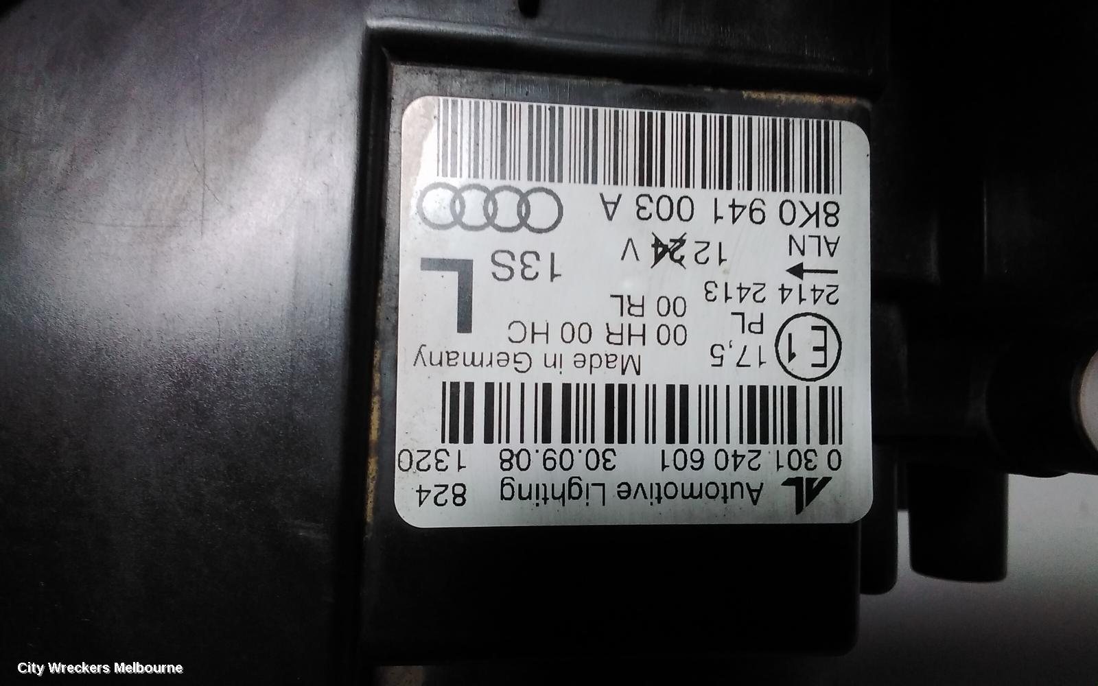 AUDI A4 LEFT HEADLAMP, B8 8K, HALOGEN TYPE, 02/2008 - 06/2012