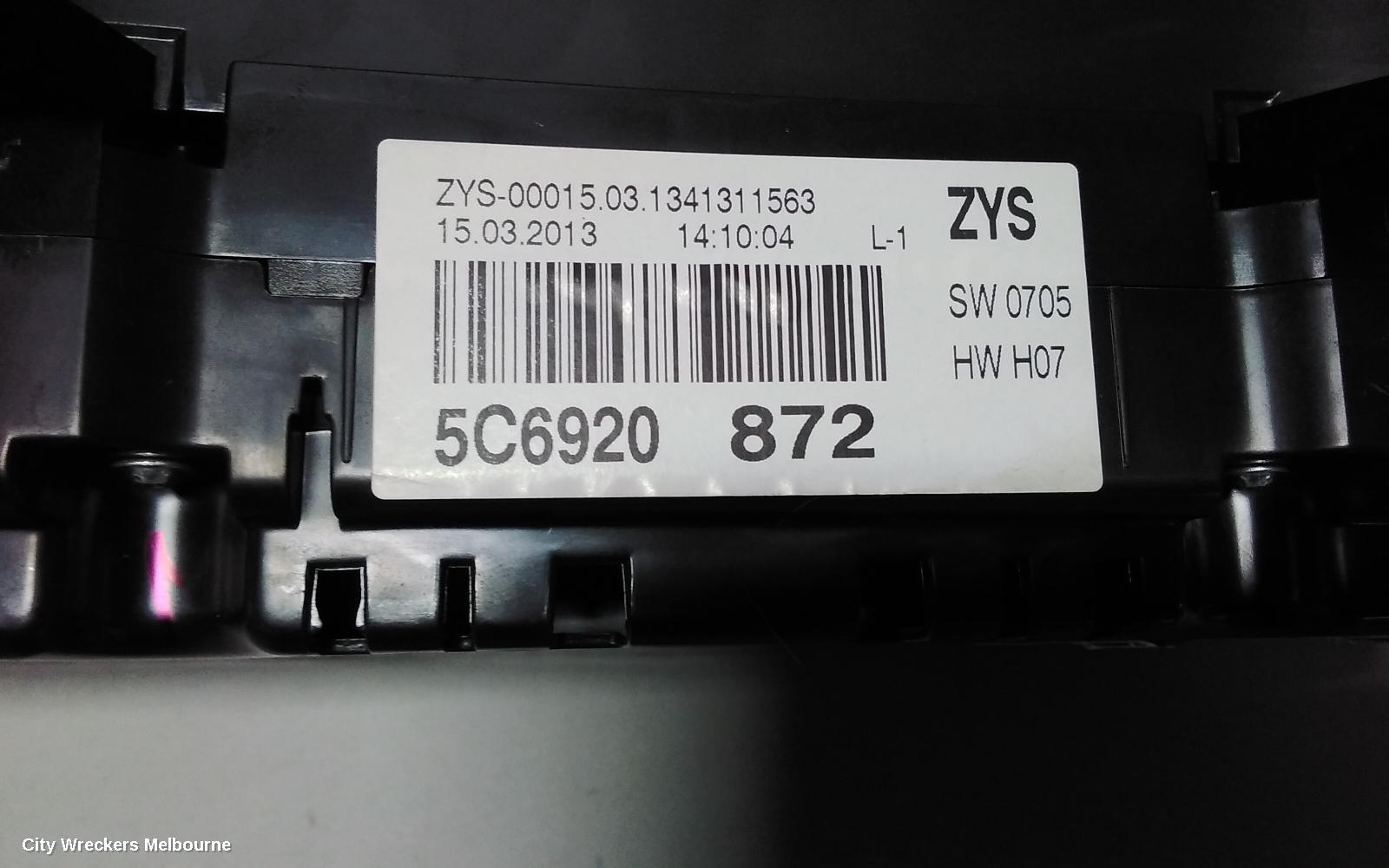VOLKSWAGEN JETTA INSTRUMENT CLUSTER, PETROL, AUTO T/M, 1B, 02/2011 - 01/2015