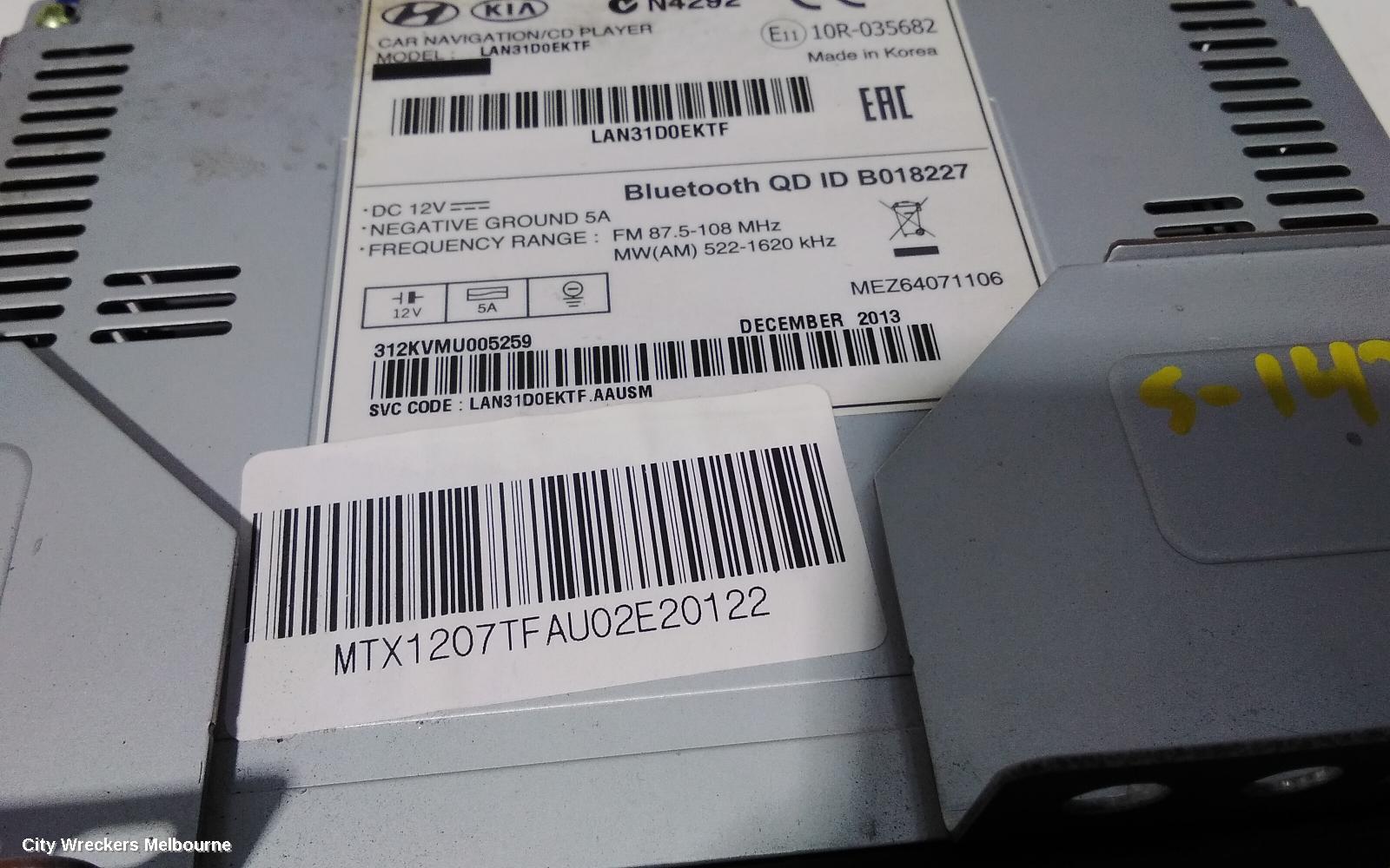 KIA OPTIMA RADIO/CD/DVD/SAT/TV, SAT NAV HEAD UNIT, TF, 01/2011 - 10/2015