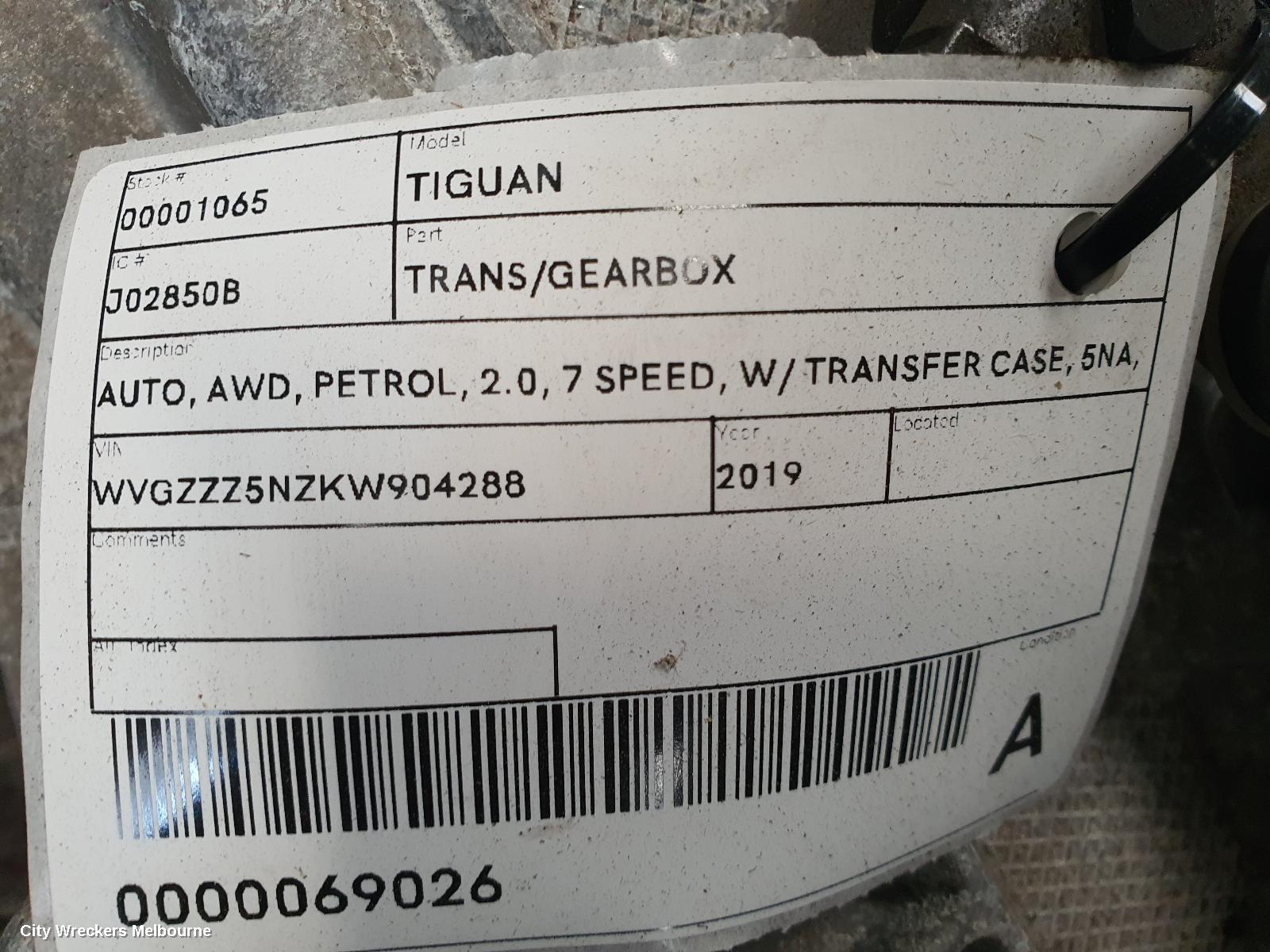 VOLKSWAGEN TIGUAN TRANS/GEARBOX, AUTO, AWD, PETROL, 2.0, 7 SPEED, W/ TRANSFER CASE, 5NA, TUR CODE, 06/2016 ONWARDS