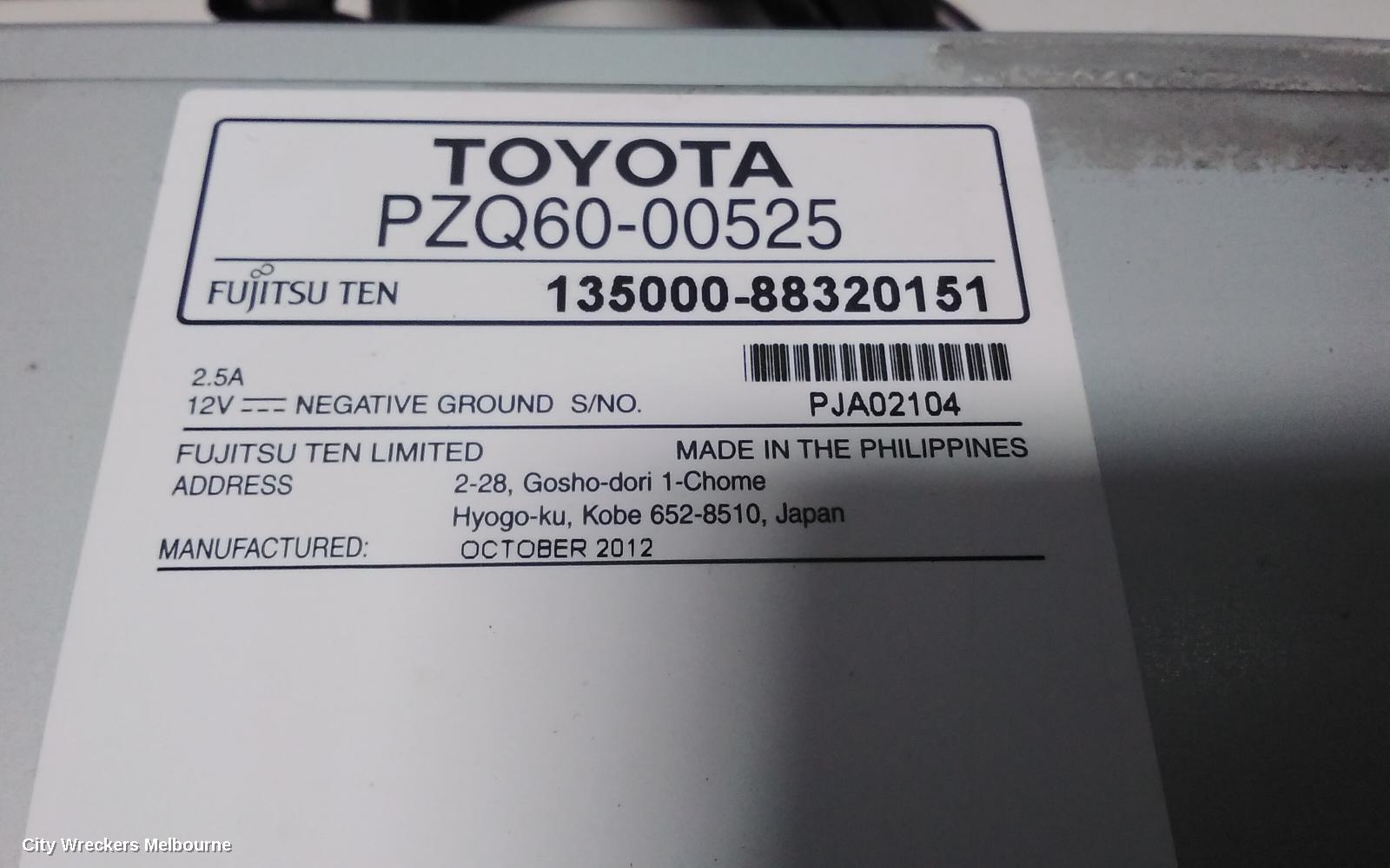 TOYOTA COROLLA RADIO/CD/DVD/SAT/TV, SINGLE DISC W/ USB & BLUETOOTH, ZRE152/20153R, 03/2007 - 10/2013