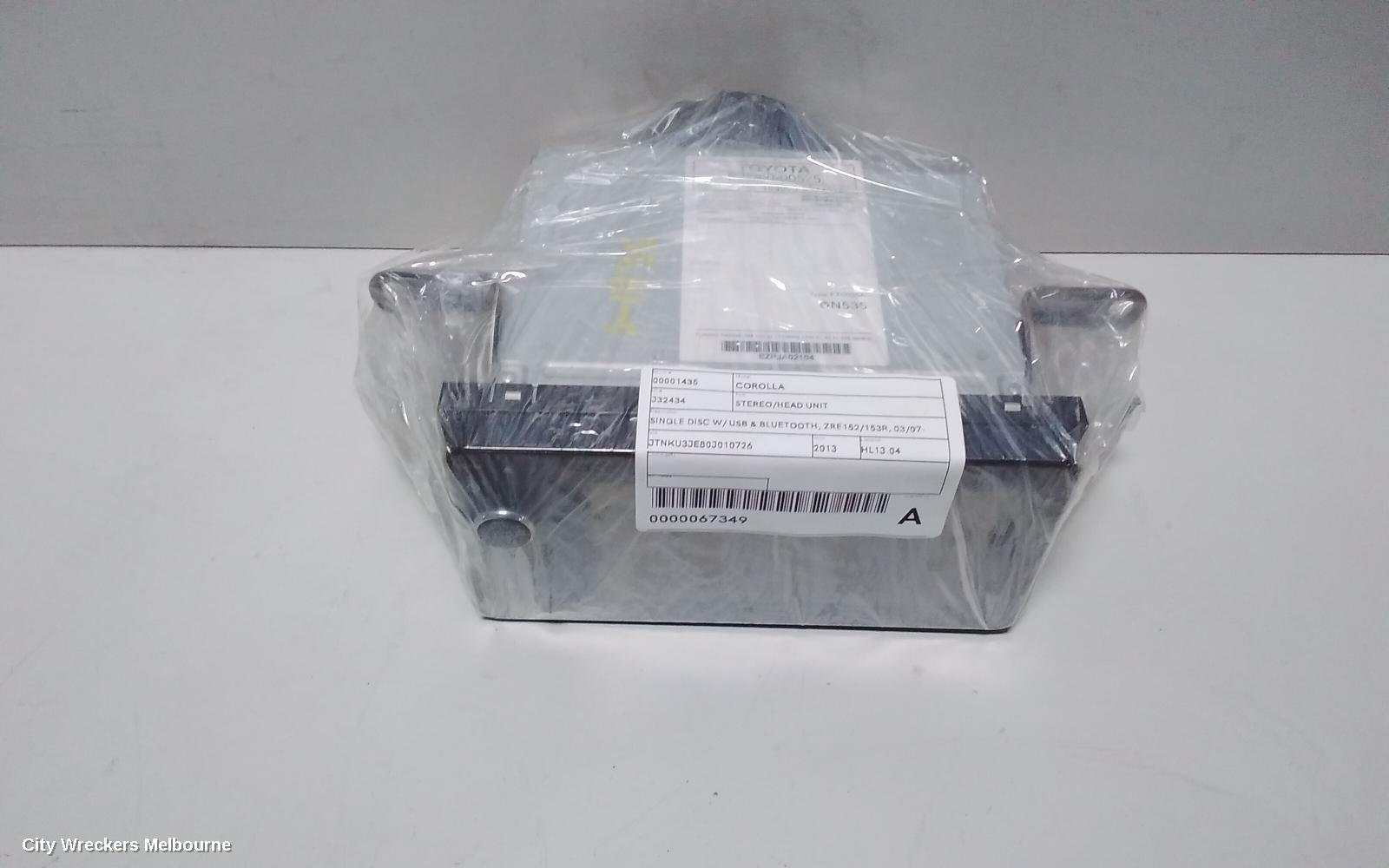 TOYOTA COROLLA RADIO/CD/DVD/SAT/TV, SINGLE DISC W/ USB & BLUETOOTH, ZRE152/20153R, 03/2007 - 10/2013