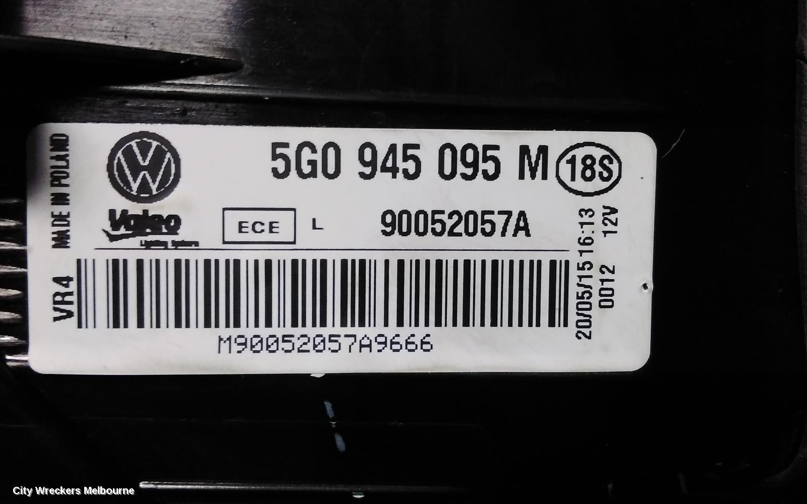 VOLKSWAGEN GOLF LEFT TAILLIGHT, GEN 7, HATCH, STANDARD, NON LED TYPE, 03/2013 - 03/2017