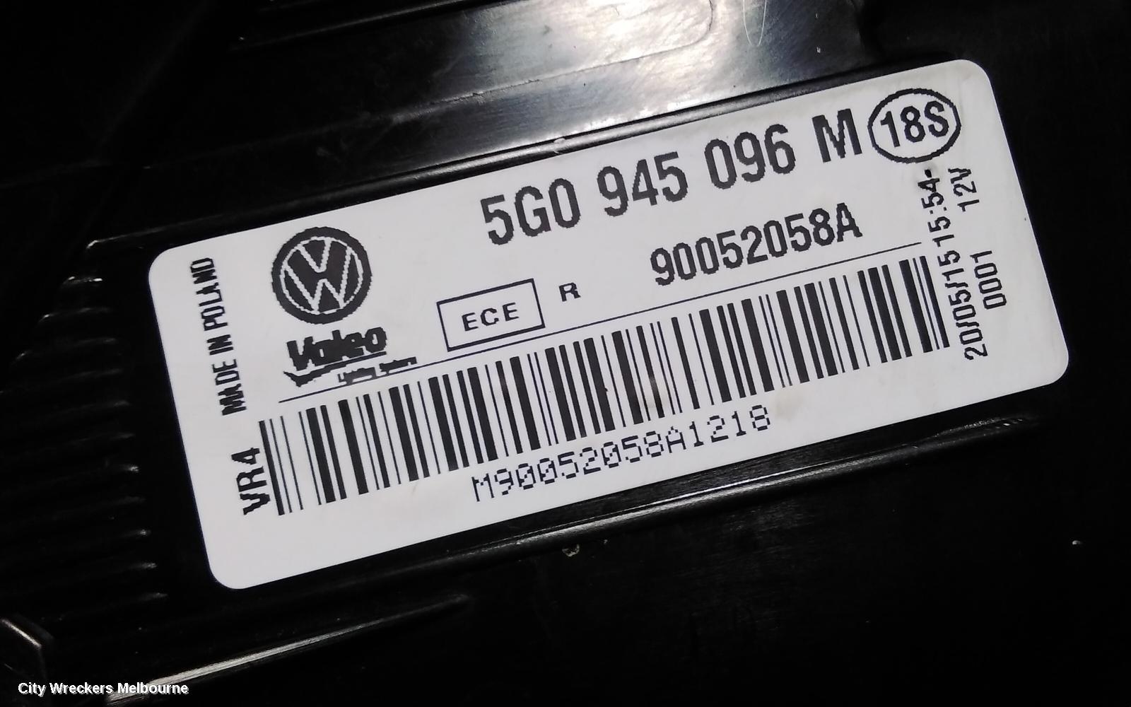 VOLKSWAGEN GOLF RIGHT TAILLIGHT, GEN 7, HATCH, STANDARD, NON LED TYPE, 03/2013 - 03/2017
