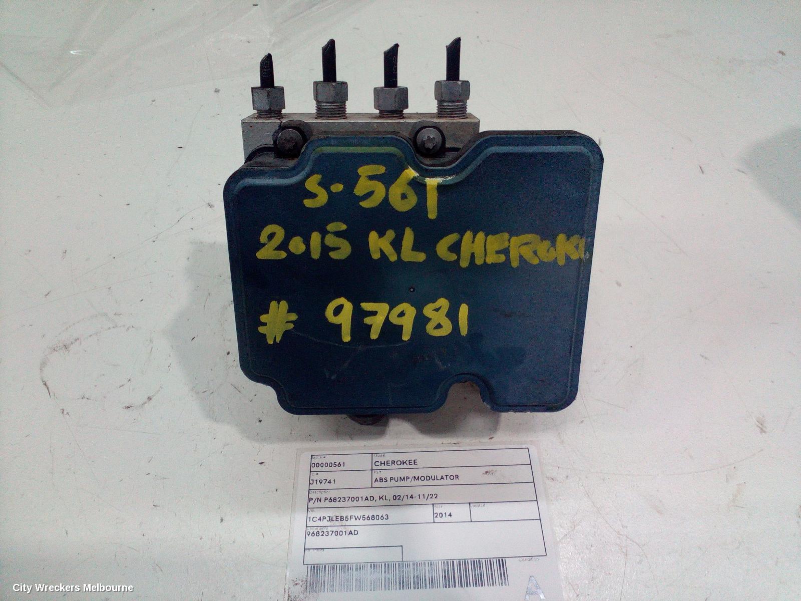 JEEP CHEROKEE ABS PUMP/MODULATOR, P/N P68237001AD, KL, 02/2014 - 11/2022