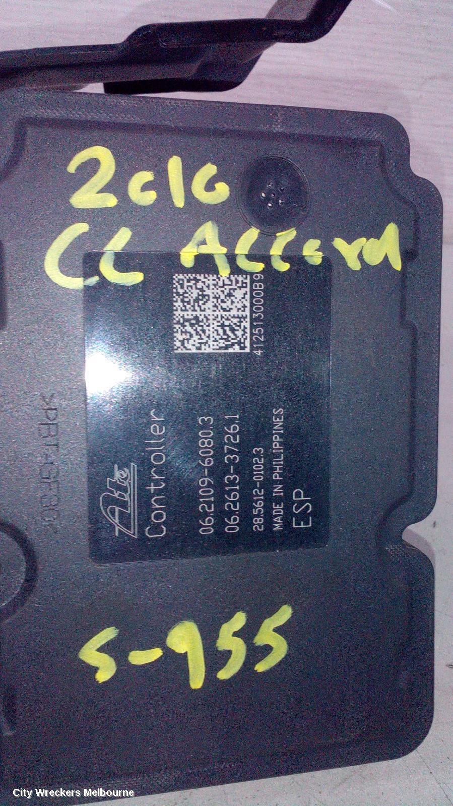 HONDA ACCORD ABS PUMP/MODULATOR, 8TH GEN, EURO (VIN JHMCU), P/N TL3J2, 07/2011 - 12/2015