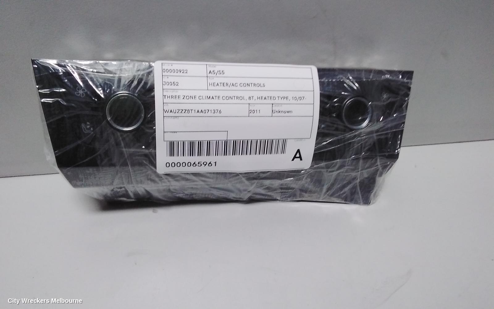 AUDI A5 HEATER/AC CONTROLS, THREE ZONE CLIMATE CONTROL, 8T, HEATED TYPE, 10/2007 - 08/2011