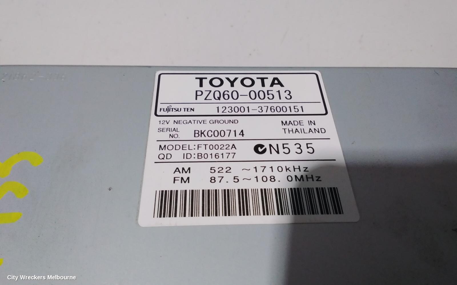 TOYOTA YARIS RADIO/CD/DVD/SAT/TV, SINGLE DISC CD PLAYER (P/N ON FACE 22842), NCP13#, 08/2011 - 12/2019
