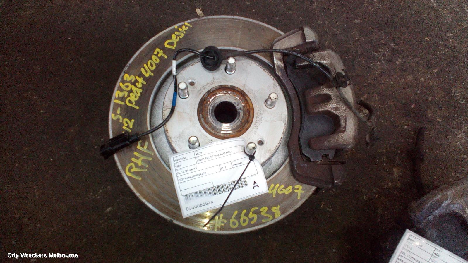 PEUGEOT 4007 RIGHT FRONT HUB ASSEMBLY, GS, 10/2009 - 08/2013