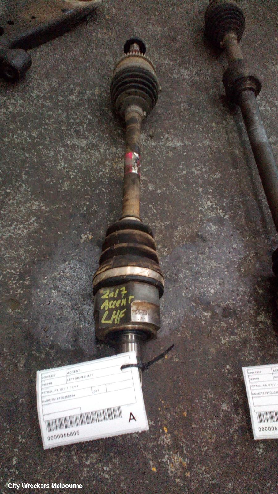 HYUNDAI ACCENT LEFT DRIVESHAFT, AUTO (CVT), PETROL, 1.4, RB, 06/2015 - 09/2019