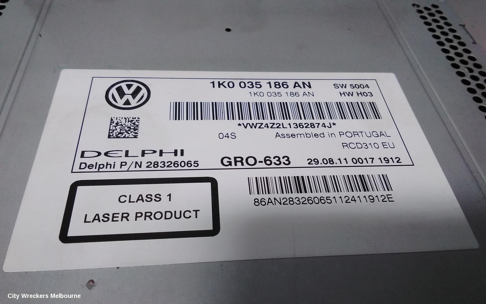 VOLKSWAGEN GOLF RADIO/CD/DVD/SAT/TV, RADIO, GEN 6, 12/2008 - 01/2016