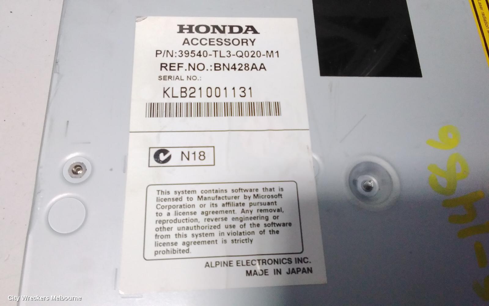 HONDA ACCORD RADIO/CD/DVD/SAT/TV, DVD ROM, 8TH GEN, EURO (VIN JHMCU), 02/2008 - 12/2015