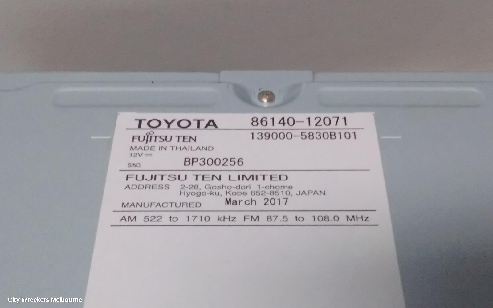 TOYOTA COROLLA RADIO/CD/DVD/SAT/TV, 6.1IN TOUCHSCREEN (P/N ON FACE 100523), ZRE182R, HATCH, 03/2015 - 06/2018