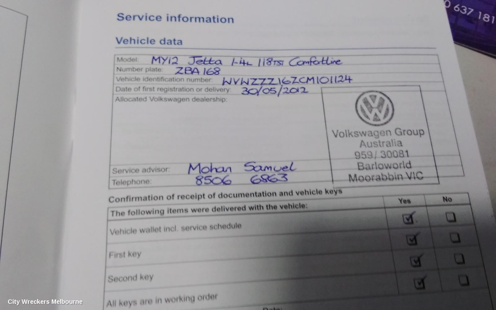 VOLKSWAGEN JETTA OWNERS HANDBOOK, 1B, PETROL, 02/2011 - 12/2017