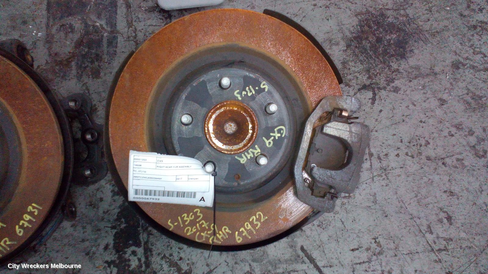 MAZDA CX9 RIGHT REAR HUB ASSEMBLY, TC, FWD, 2.5, PETROL, AUTO T/M, 07/2016 ONWARDS