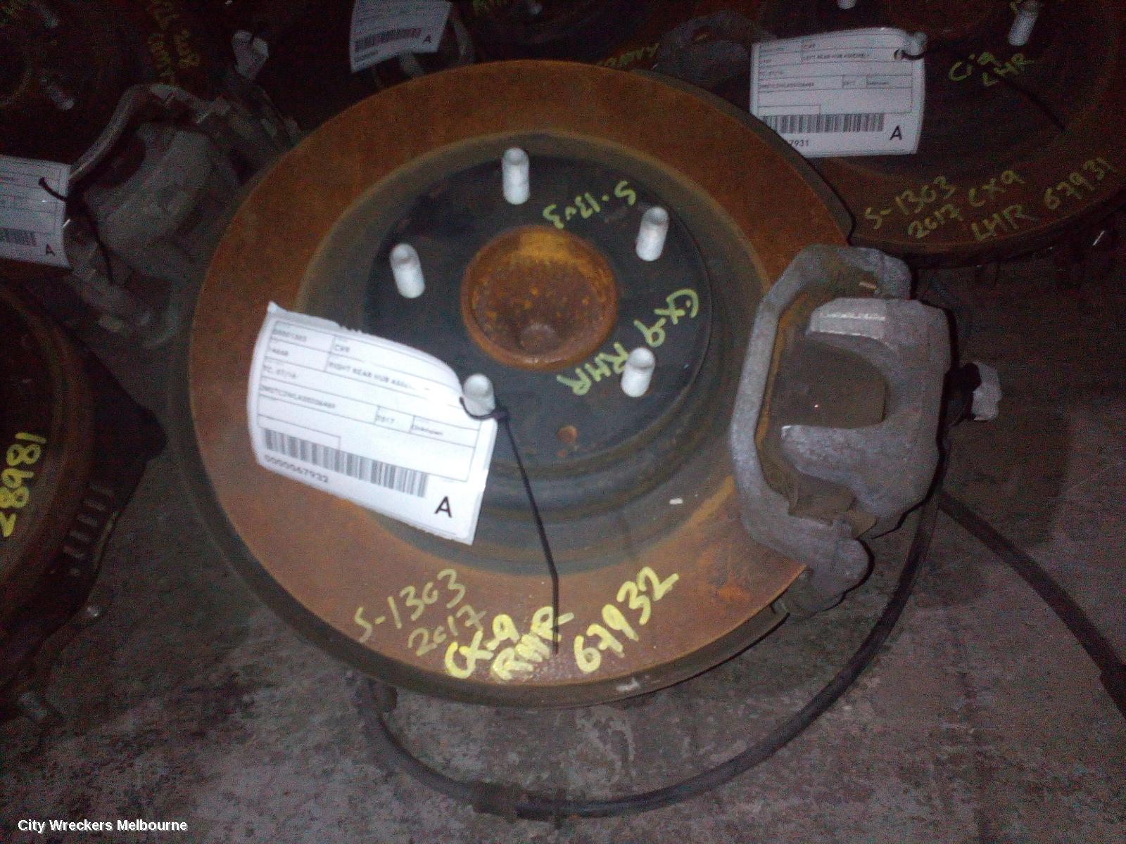 MAZDA CX9 RIGHT REAR HUB ASSEMBLY, TC, FWD, 2.5, PETROL, AUTO T/M, 07/2016 ONWARDS