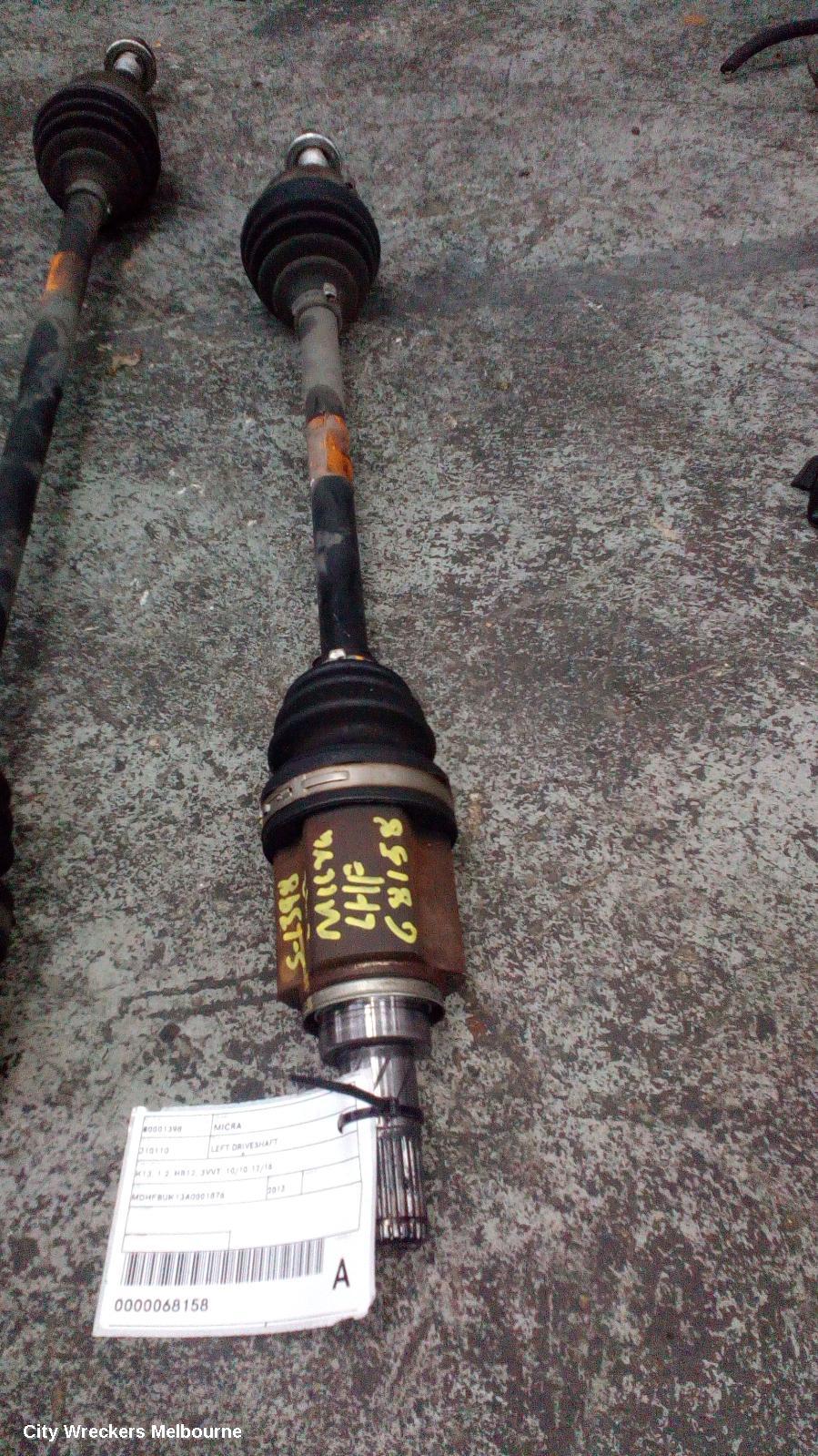 NISSAN MICRA LEFT DRIVESHAFT, K13, 1.2, HR12, 3VVT, 10/2010 - 12/2016