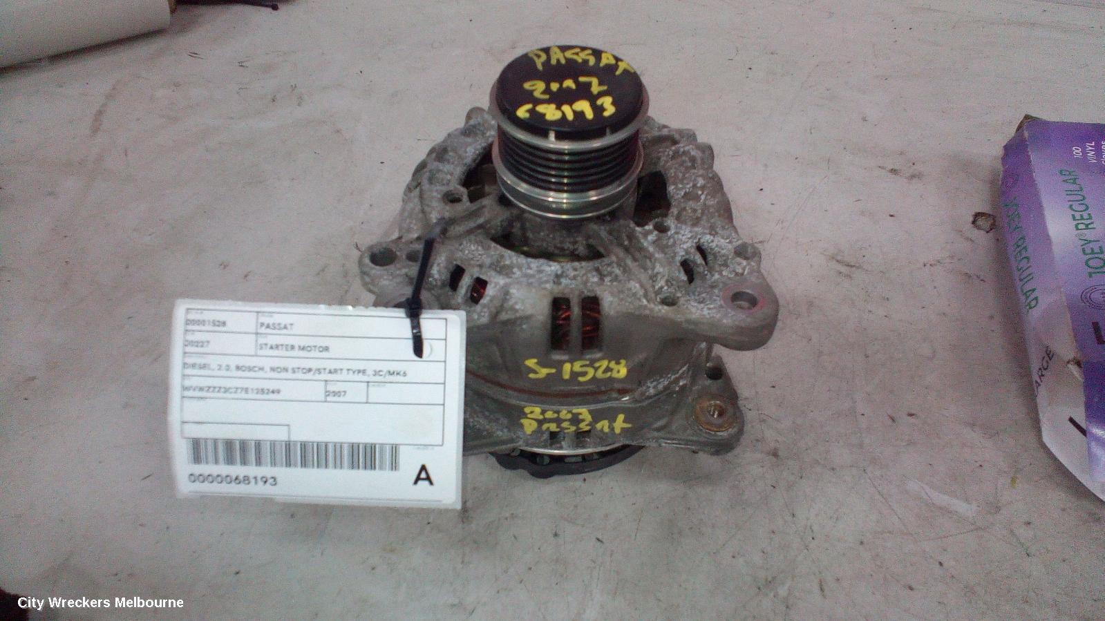 VOLKSWAGEN PASSAT STARTER, DIESEL, 2.0, BOSCH, NON STOP/START TYPE, 3C/MK6 B6/3CC, 03/2006 - 05/2011