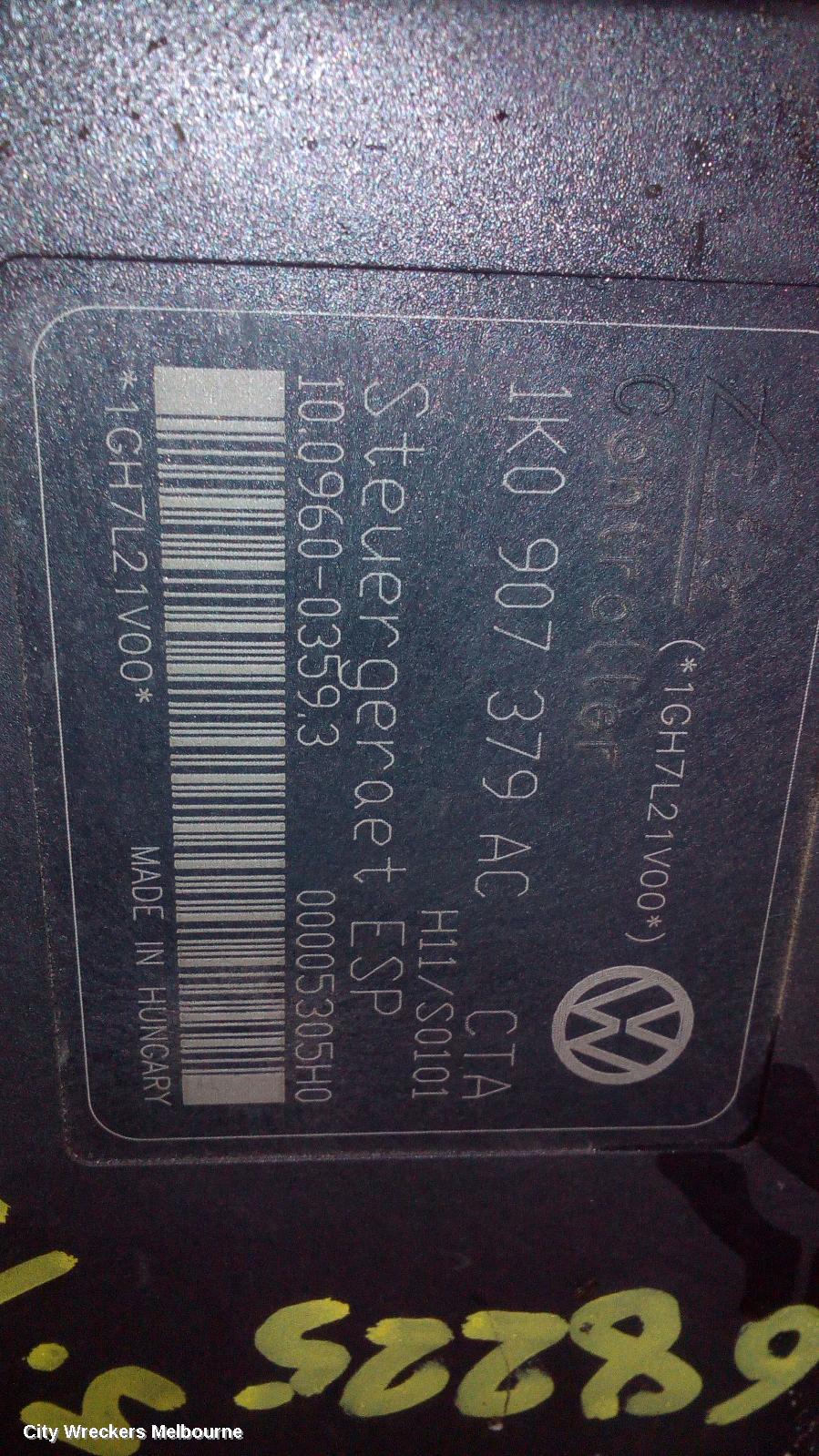 VOLKSWAGEN EOS ABS PUMP/MODULATOR, 1F, ON MOTOR P/N 1K0614517AF, ON MODULE P/N 1K0907379AC, 02/2007 - 04/2011