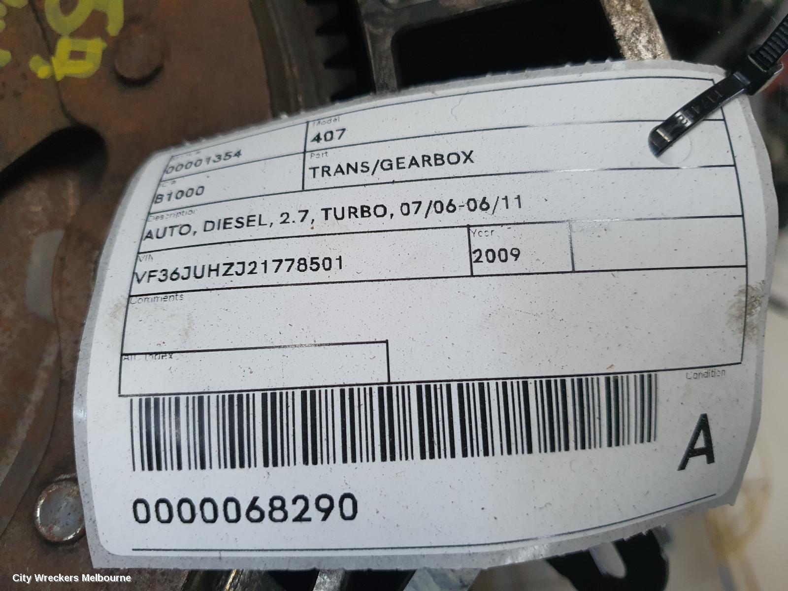 PEUGEOT 407 TRANS/GEARBOX, AUTO, DIESEL, 2.7, TURBO, 07/2006 - 06/2011