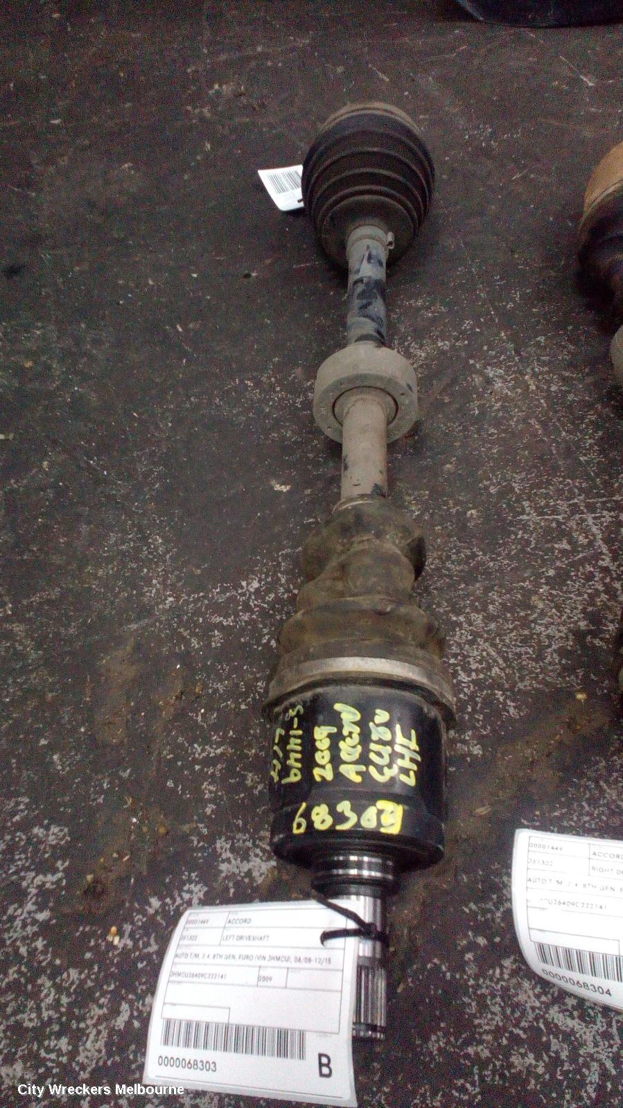 HONDA ACCORD LEFT DRIVESHAFT, AUTO T/M, 2.4, 8TH GEN, EURO (VIN JHMCU), 06/2008 - 12/2015