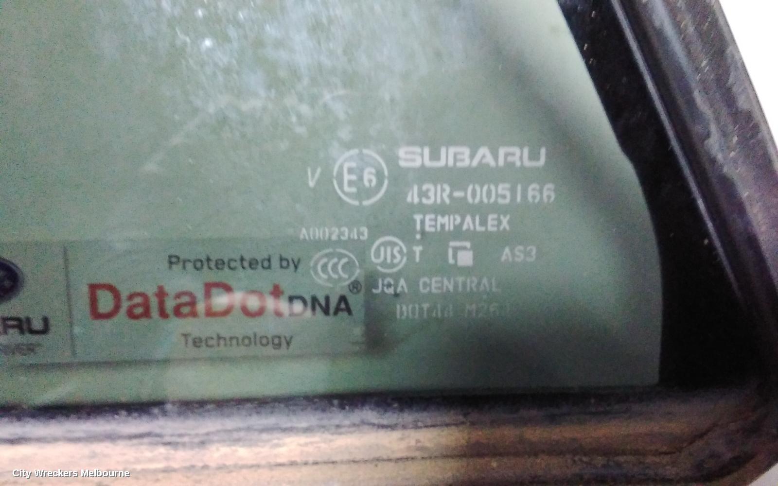 SUBARU OUTBACK LEFT REAR 1/4 DOOR GLASS, 6TH GEN, 08/2014 ONWARDS