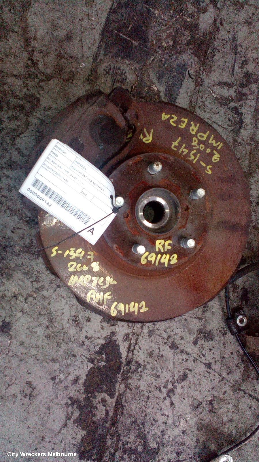 SUBARU IMPREZA RIGHT FRONT HUB ASSEMBLY, G3, NON WRX TYPE, 04/2007 - 11/2011