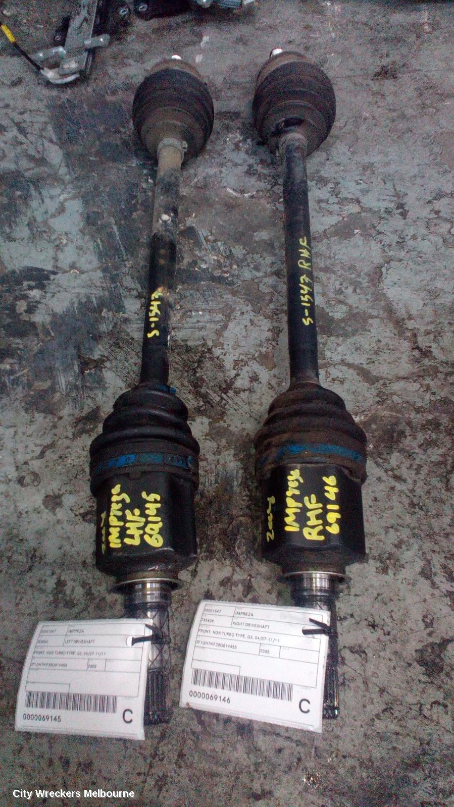 SUBARU IMPREZA LEFT DRIVESHAFT, FRONT, NON TURBO TYPE, G3, 04/2007 - 11/2011
