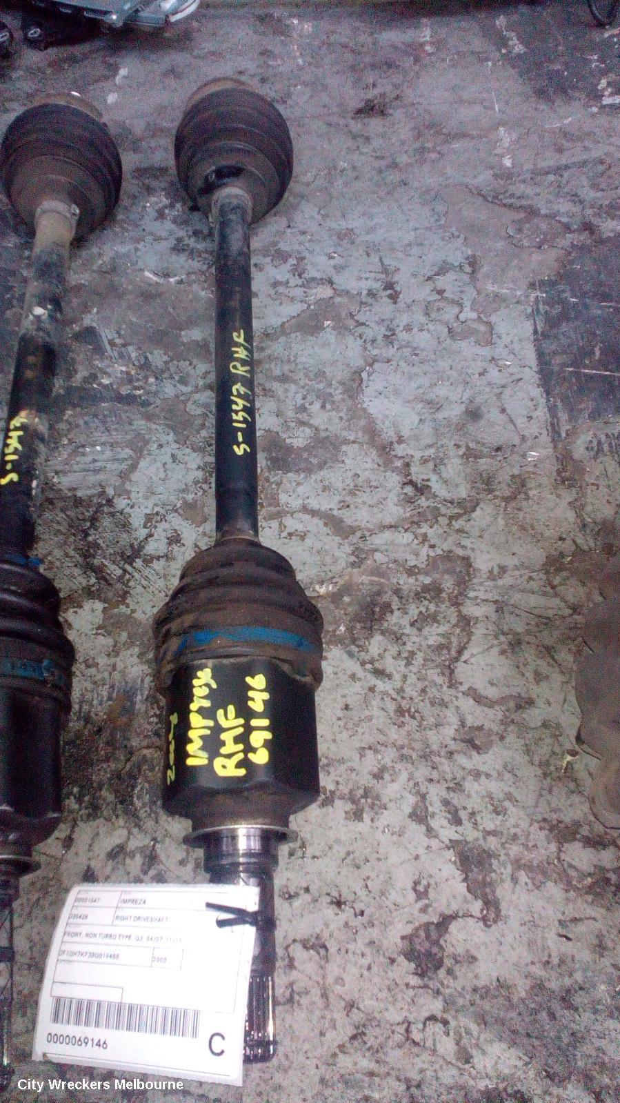 SUBARU IMPREZA RIGHT DRIVESHAFT, FRONT, NON TURBO TYPE, G3, 04/2007 - 11/2011