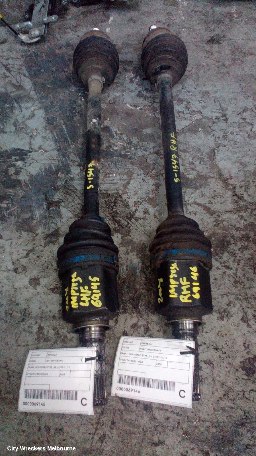 SUBARU IMPREZA RIGHT DRIVESHAFT, FRONT, NON TURBO TYPE, G3, 04/2007 - 11/2011