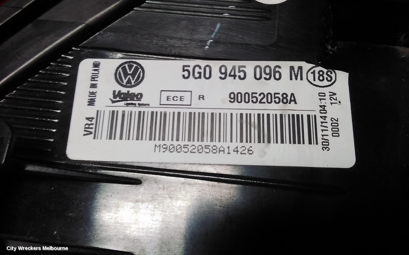 VOLKSWAGEN GOLF RIGHT TAILLIGHT, GEN 7, HATCH, STANDARD, NON LED TYPE, 03/2013 - 03/2017