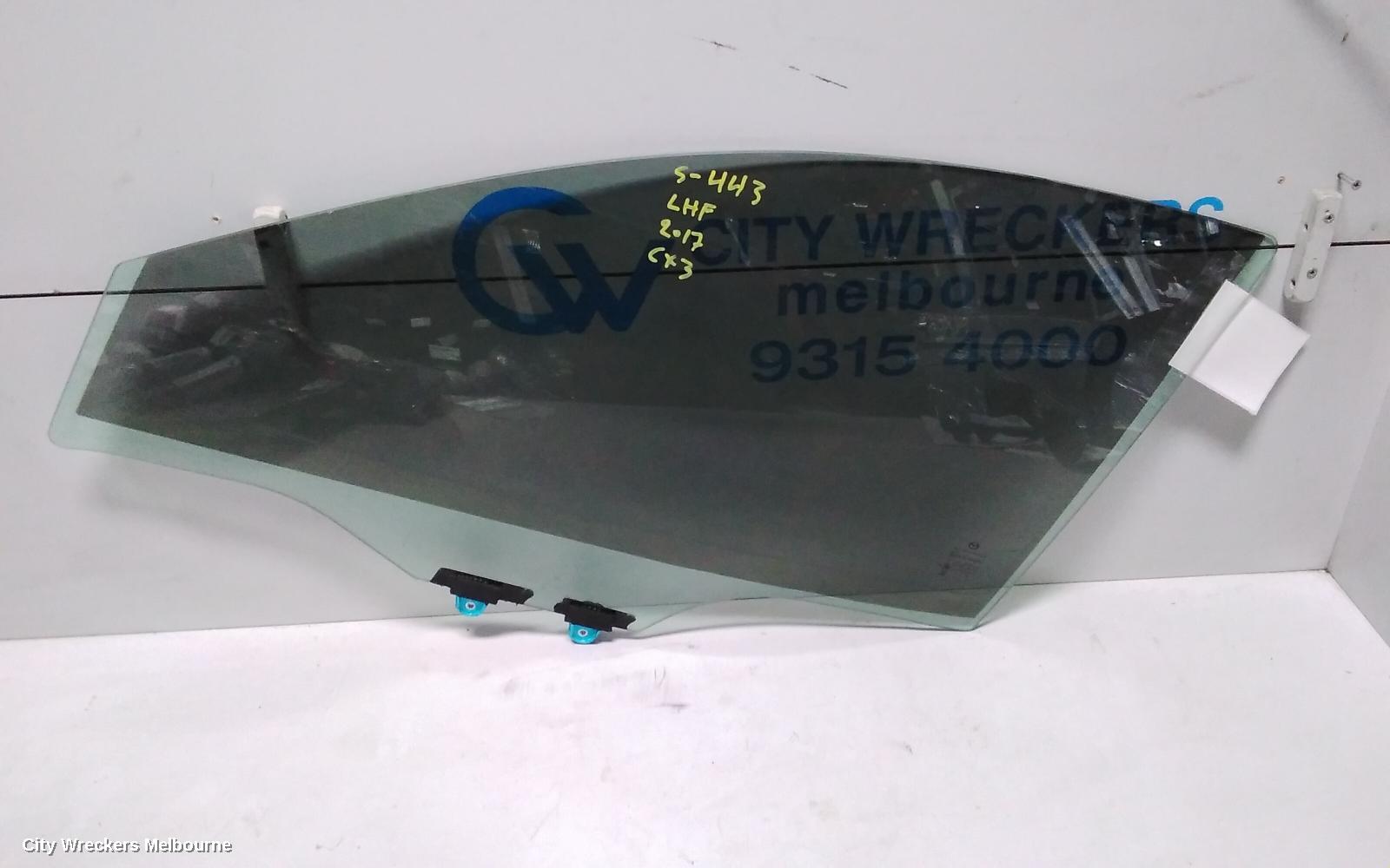 MAZDA CX3 LEFT FRONT DOOR WINDOW, DK, 03/2015 ONWARDS