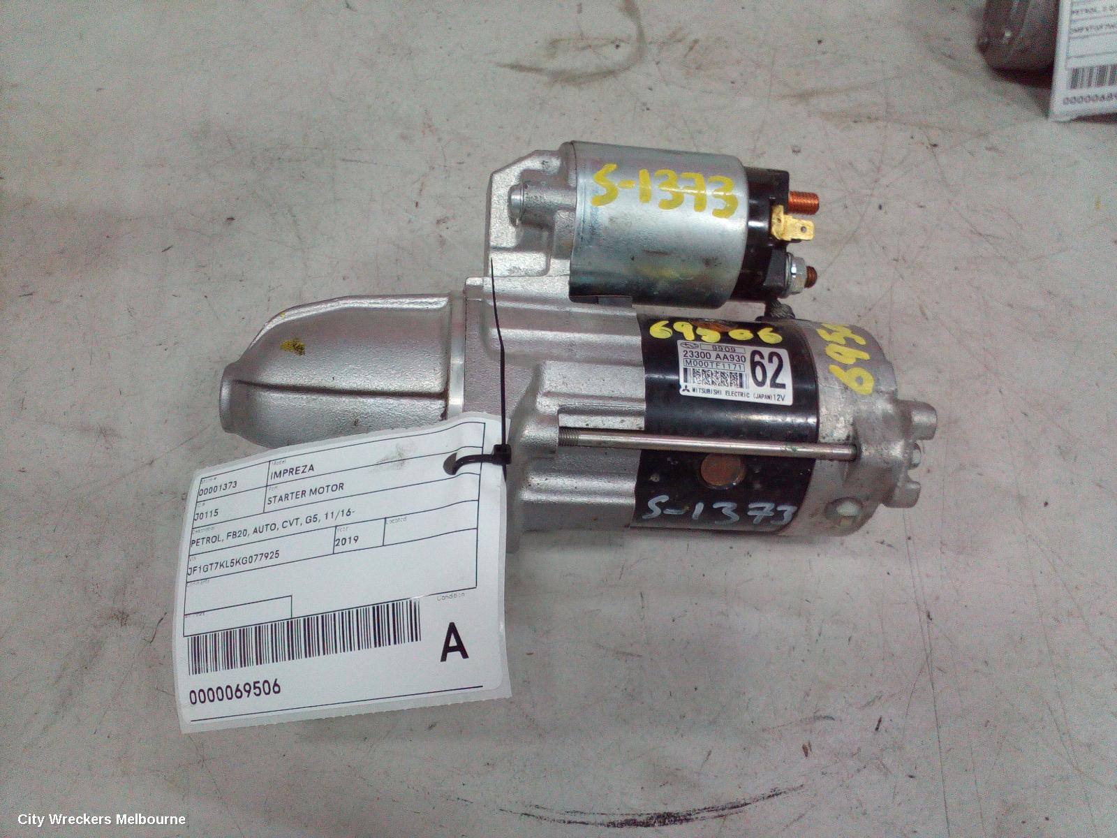 SUBARU IMPREZA STARTER, PETROL, FB20, AUTO, CVT, G5, 11/2016 ONWARDS