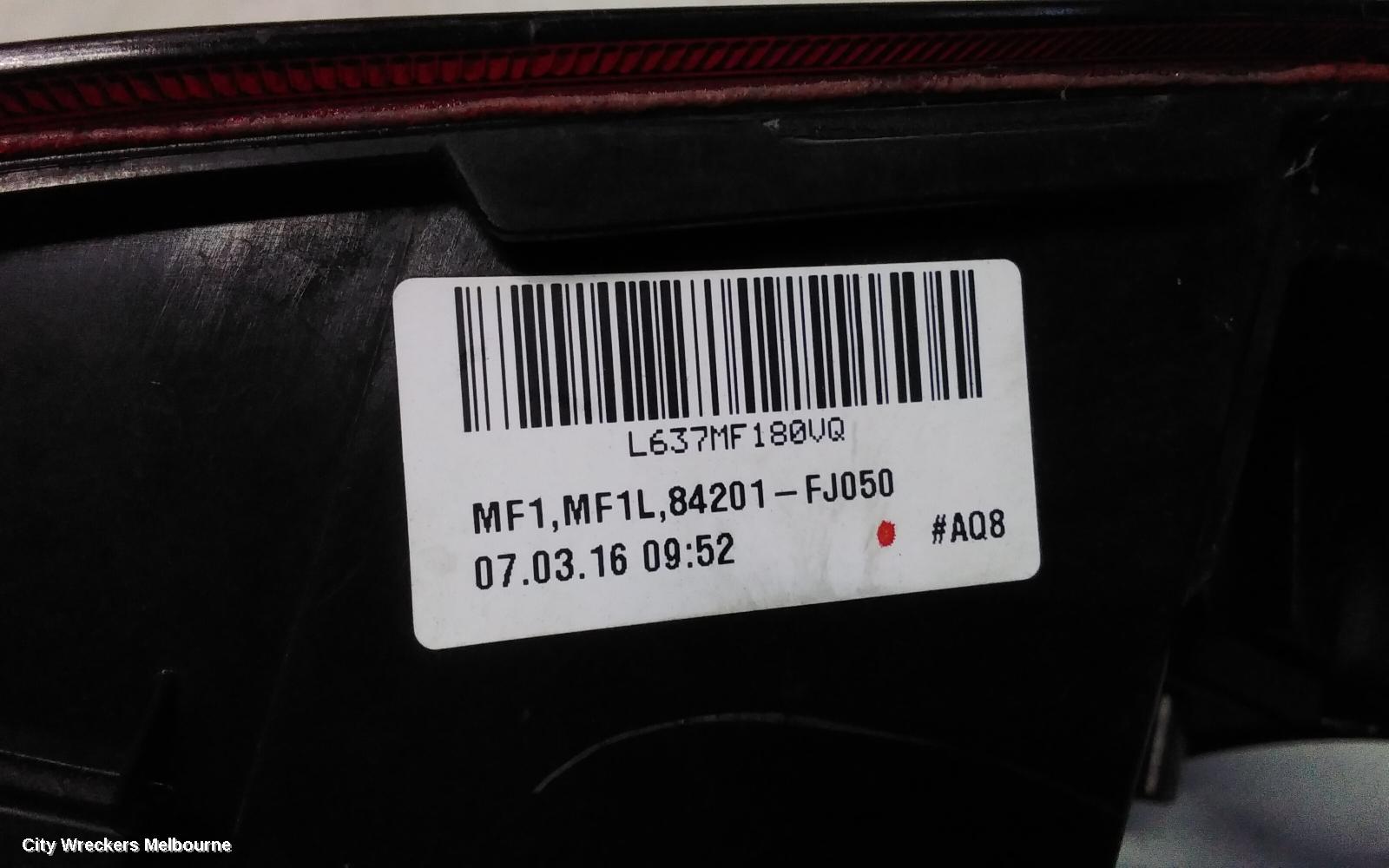 SUBARU IMPREZA LEFT TAILLIGHT, G4, HATCH, IN BODY, 12/2011 - 10/2016