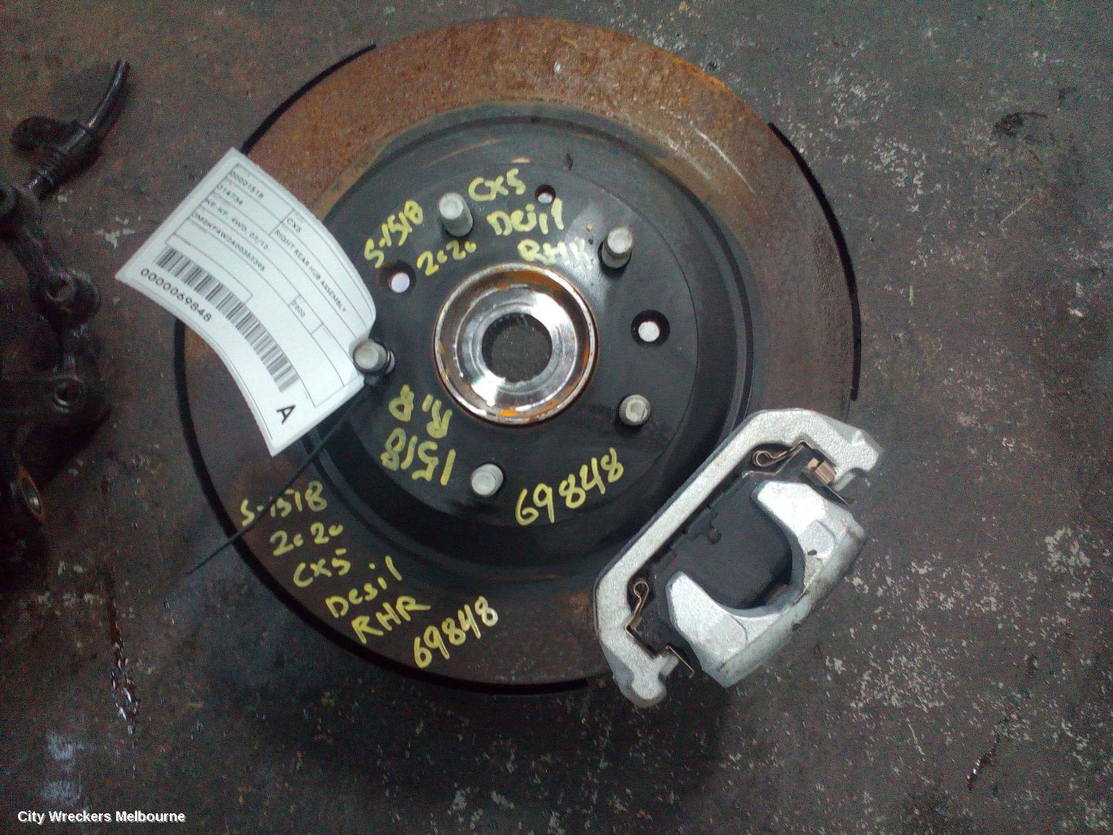 MAZDA CX5 RIGHT REAR HUB ASSEMBLY, KE-KF, 4WD, BOLT TYPE SHOCK MOUNT, 02/2012 ONWARDS