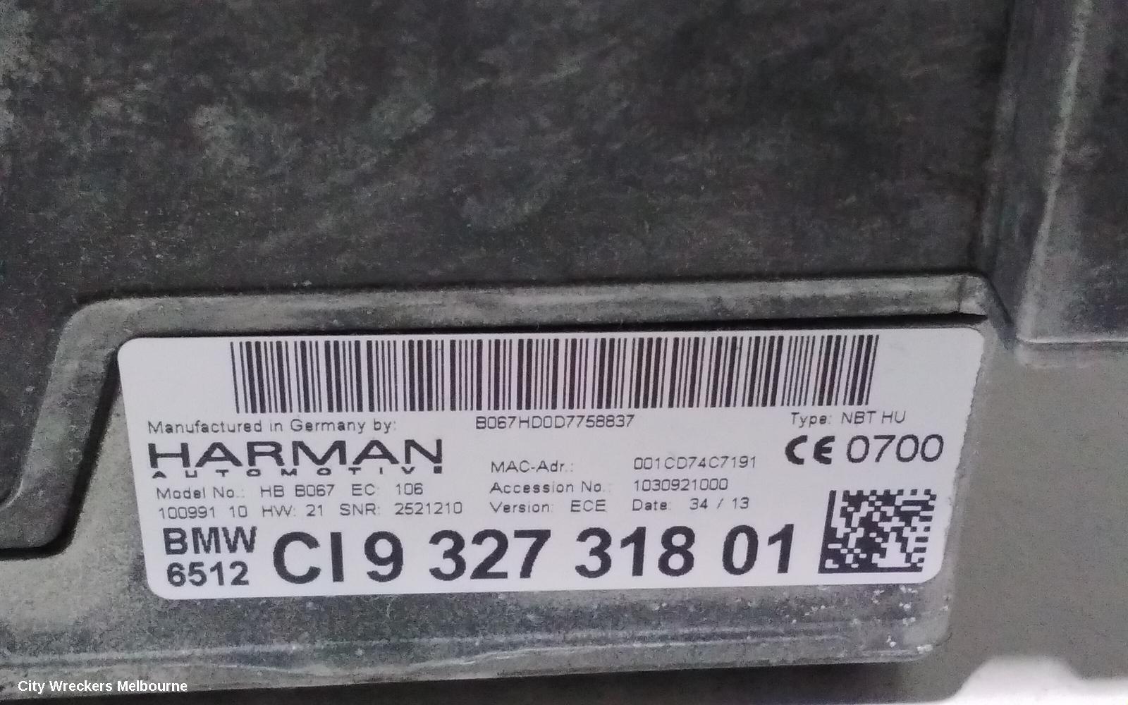 BMW 3 SERIES RADIO/CD/DVD/SAT/TV, DISPLAY UNIT, 6.5IN, P/N 65509252003, F30, SEDAN, 11/2011 - 02/2019