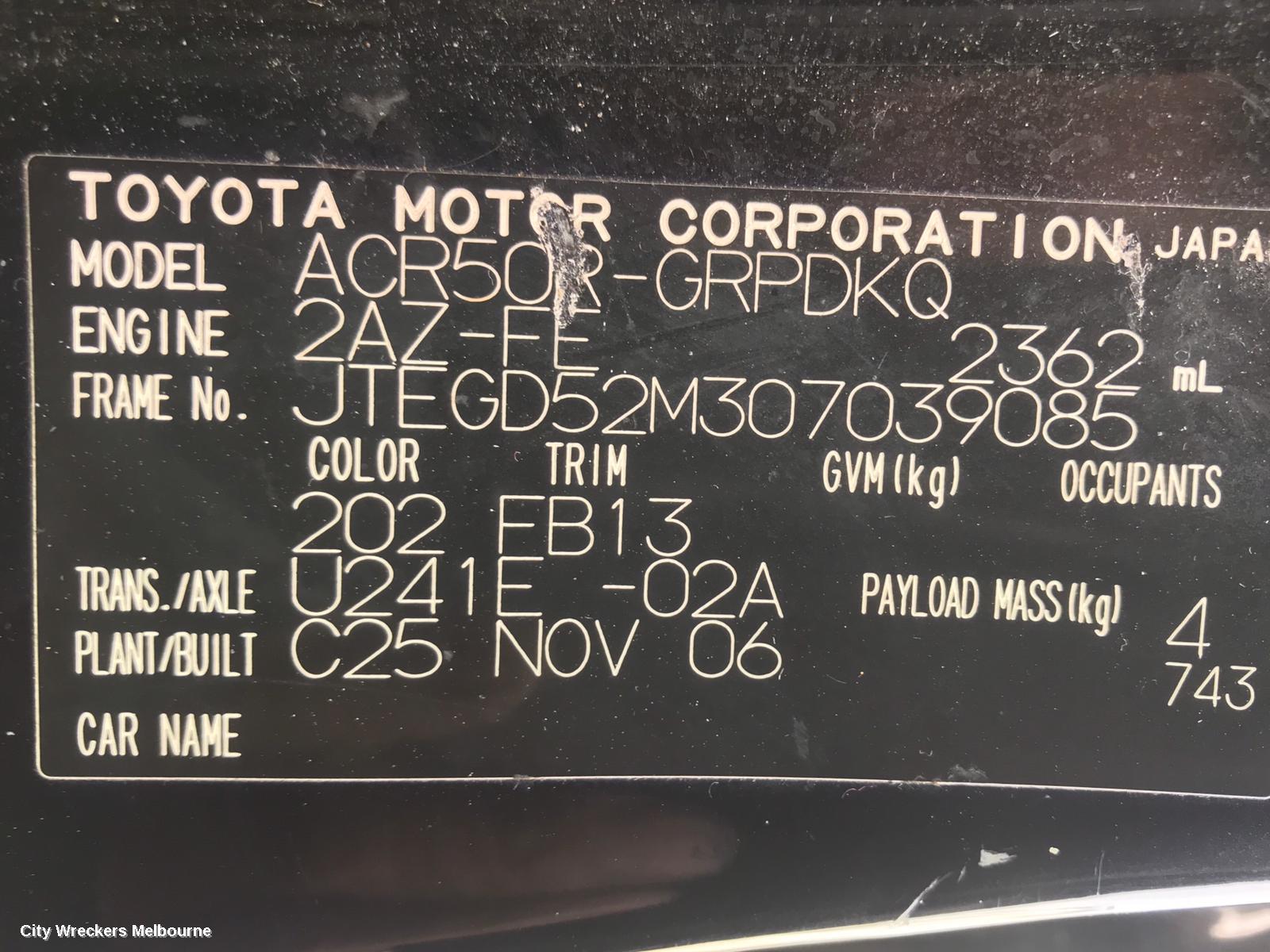 TOYOTA TARAGO PWR DR WIND SWITCH, RH FRONT (MASTER SWITCH), 4 SWITCH TYPE, ACR50R, 07/2007 - 06/2020
