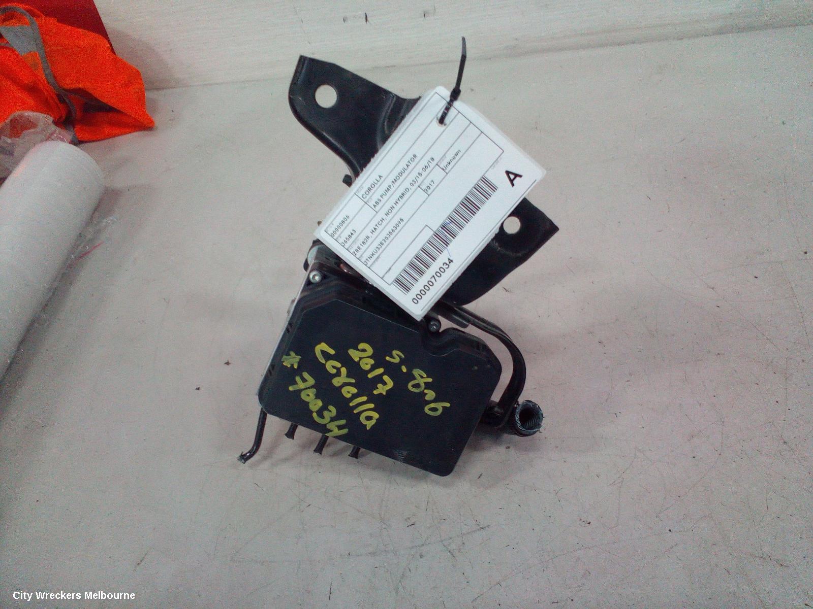TOYOTA COROLLA ABS PUMP/MODULATOR, ZRE182R, HATCH, NON HYBRID, 03/2015 - 06/2018