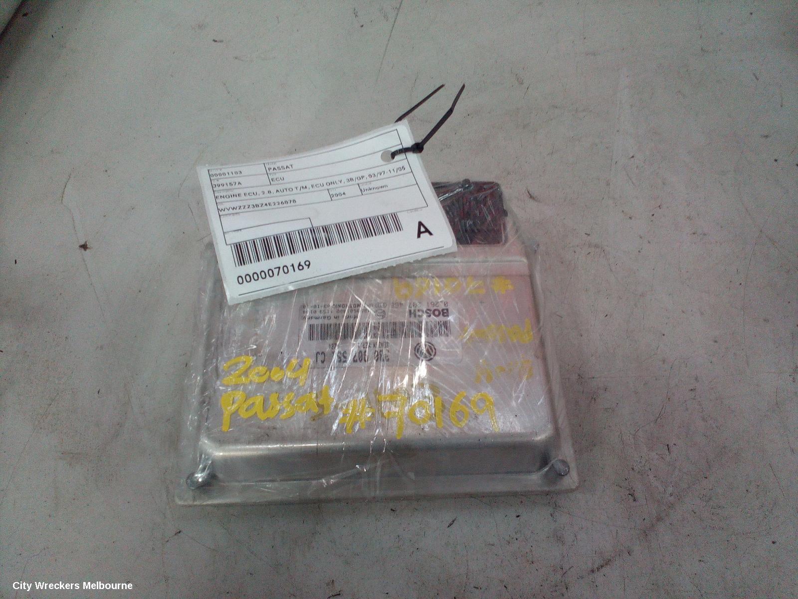 VOLKSWAGEN PASSAT ECU, ENGINE ECU, 2.8, AUTO T/M, ECU ONLY, 3B/GP, 03/1997 - 11/2005
