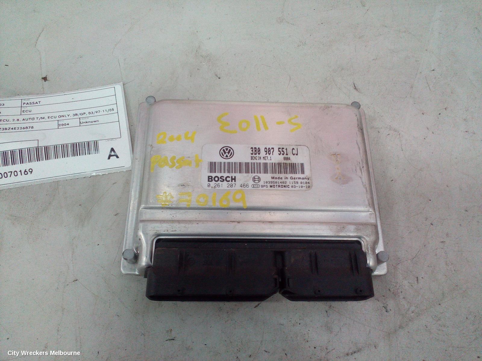 VOLKSWAGEN PASSAT ECU, ENGINE ECU, 2.8, AUTO T/M, ECU ONLY, 3B/GP, 03/1997 - 11/2005