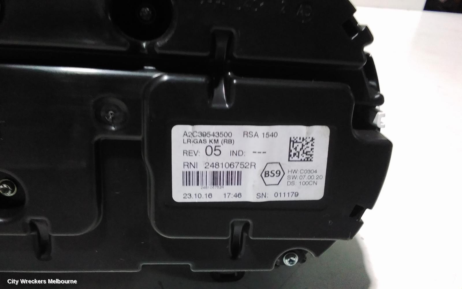 RENAULT MEGANE INSTRUMENT CLUSTER, ANALOG INSTRUMENT CLUSTER, LIFE/ZEN, BFB, 06/2016 - 02/2020