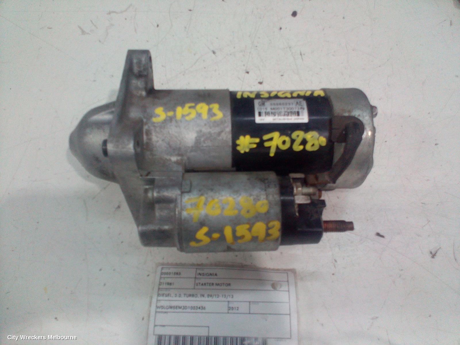 OPEL INSIGNIA STARTER, DIESEL, 2.0, TURBO, IN, 09/2012 - 12/2013