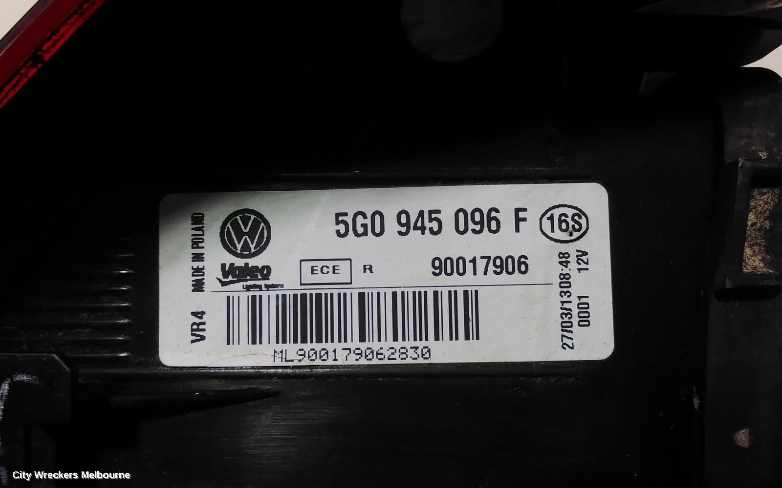 VOLKSWAGEN GOLF RIGHT TAILLIGHT, GEN 7, HATCH, GTI/R-LINE, NON LED TYPE, 10/2013 - 03/2017